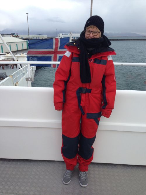 Dick eingepackt beim Whale Watching in Reykjavík